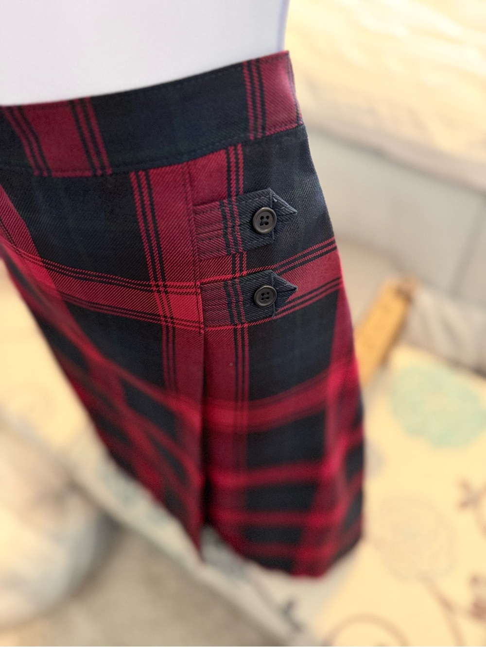 Lands' End Red and Black Plaid A-Line Skirt - Picture 2 of 4